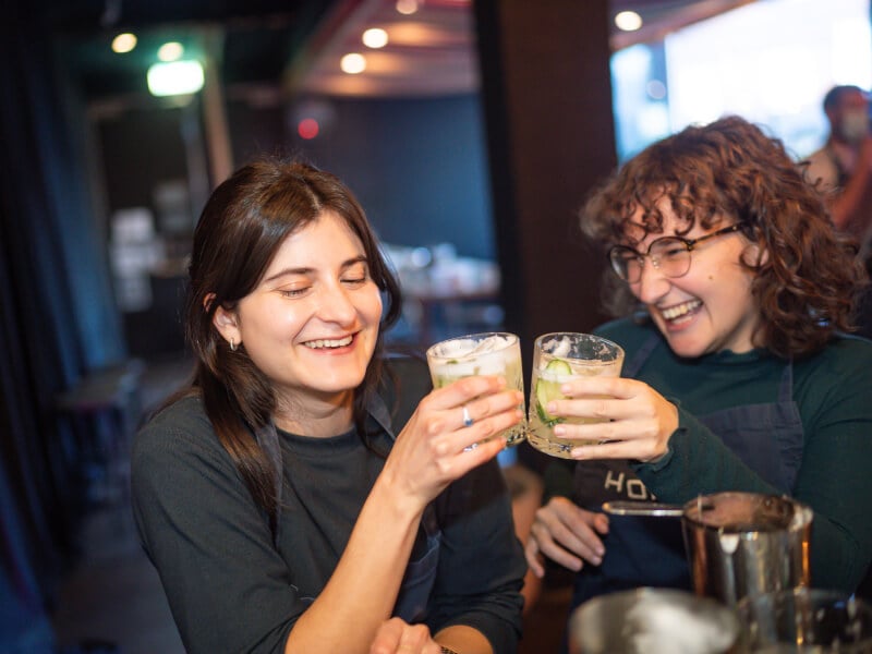 women at cocktail making class
